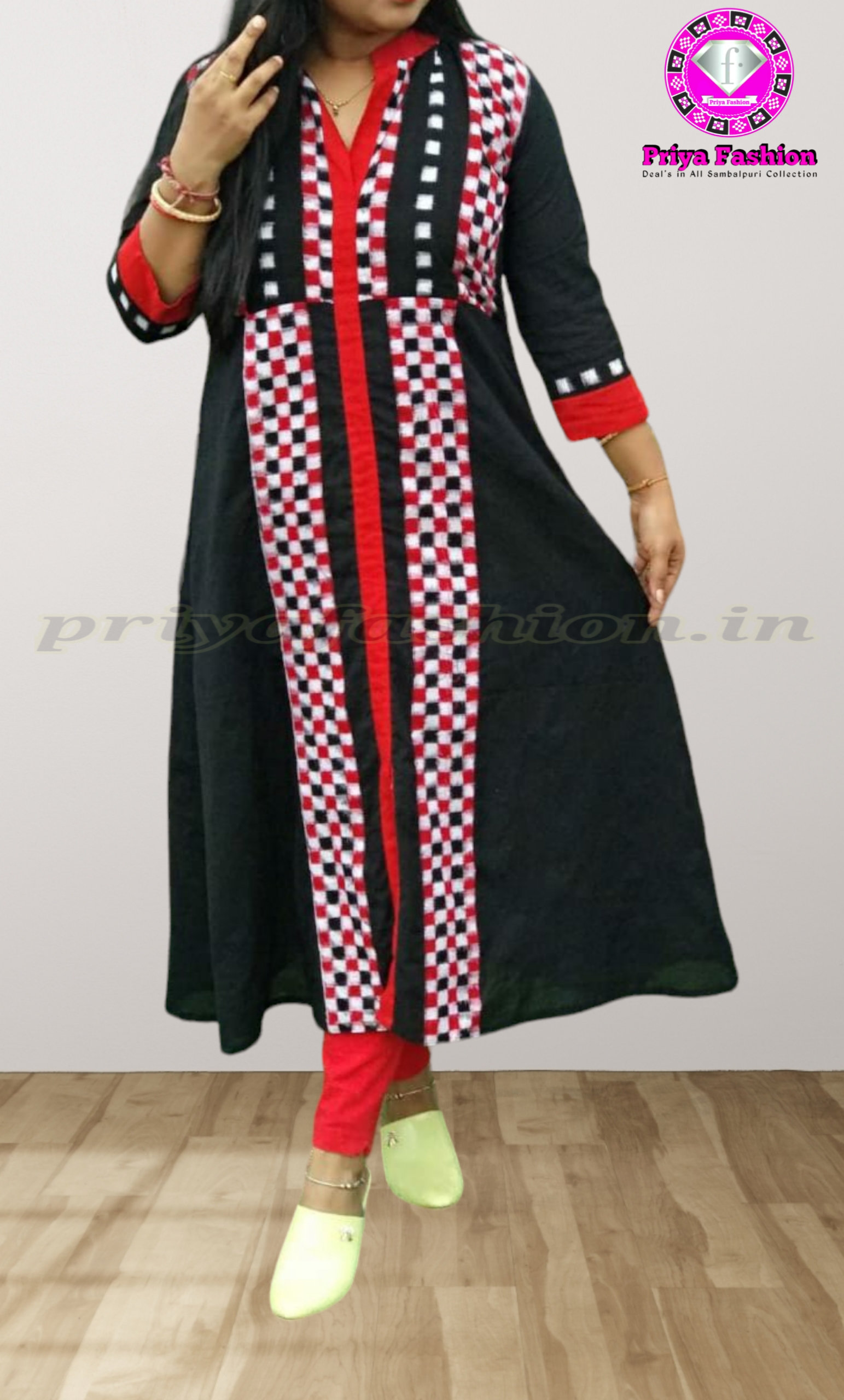 102075 Sambalpuri Round Long Kurti  - 32 Chest