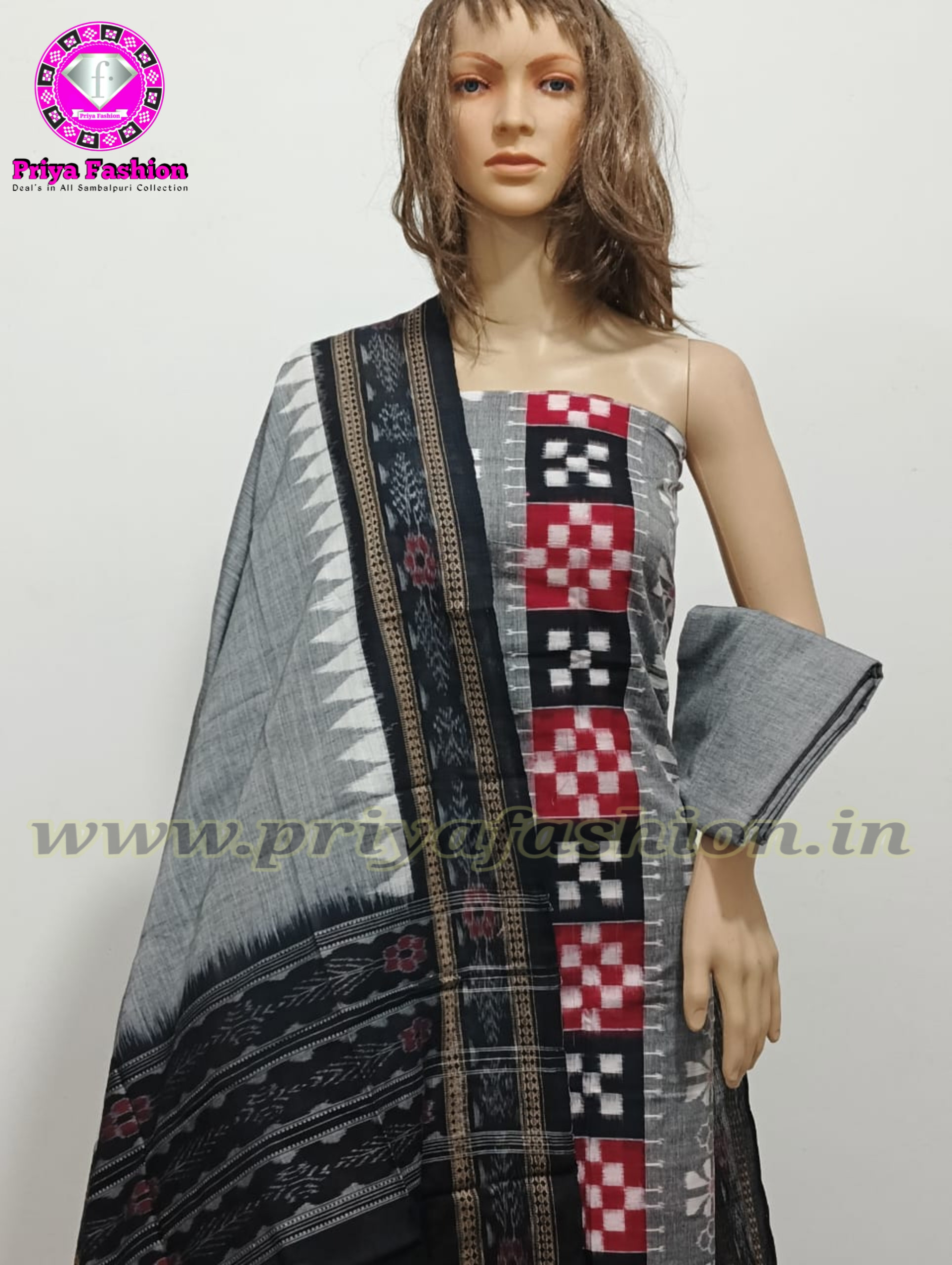Black Ikkat Sambalpuri Cotton Dress Material | C262000464 – Priyadarshini  Handloom