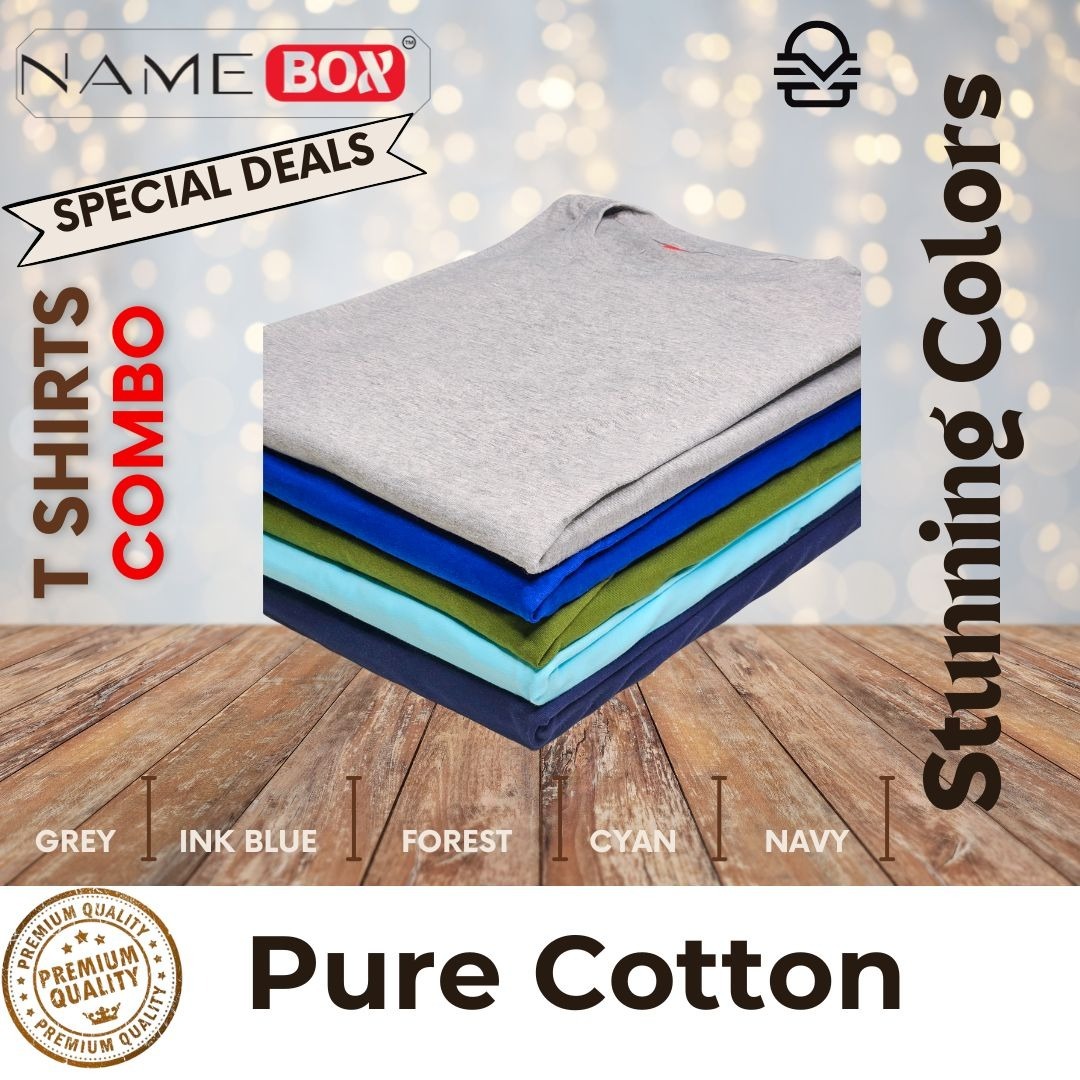 Pure Cotton T shirts - Pack of 5 (Multicolor)