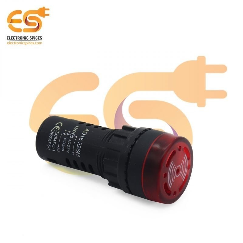 220V 20mA AC flush panel mount LED Indicator light Alarm with buzzer Red color