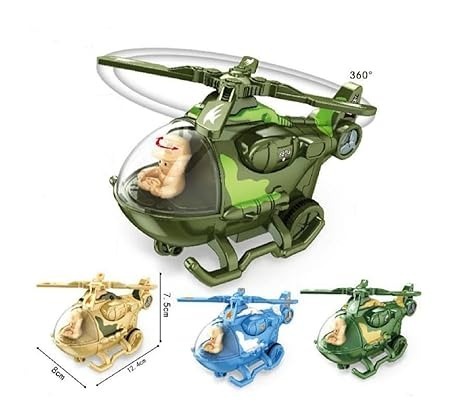 Friction Army Helicopter Unbreakable Toy with Moving Pilot Push and Go Aircraft Toys for Kids, Assorted Color, 1 Piece