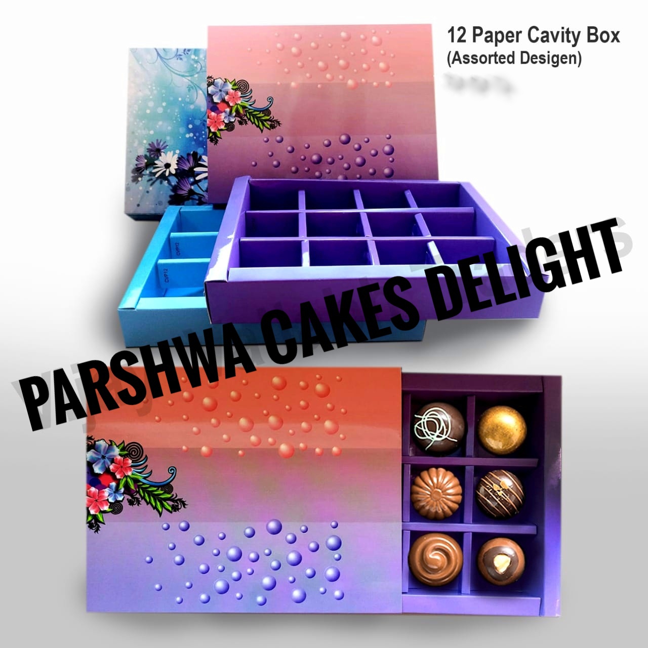 NEW 12 CAVITY CHOCOLATE BOX - ASSORTED SHADE BLUE/ PURPLE, 10 PCS