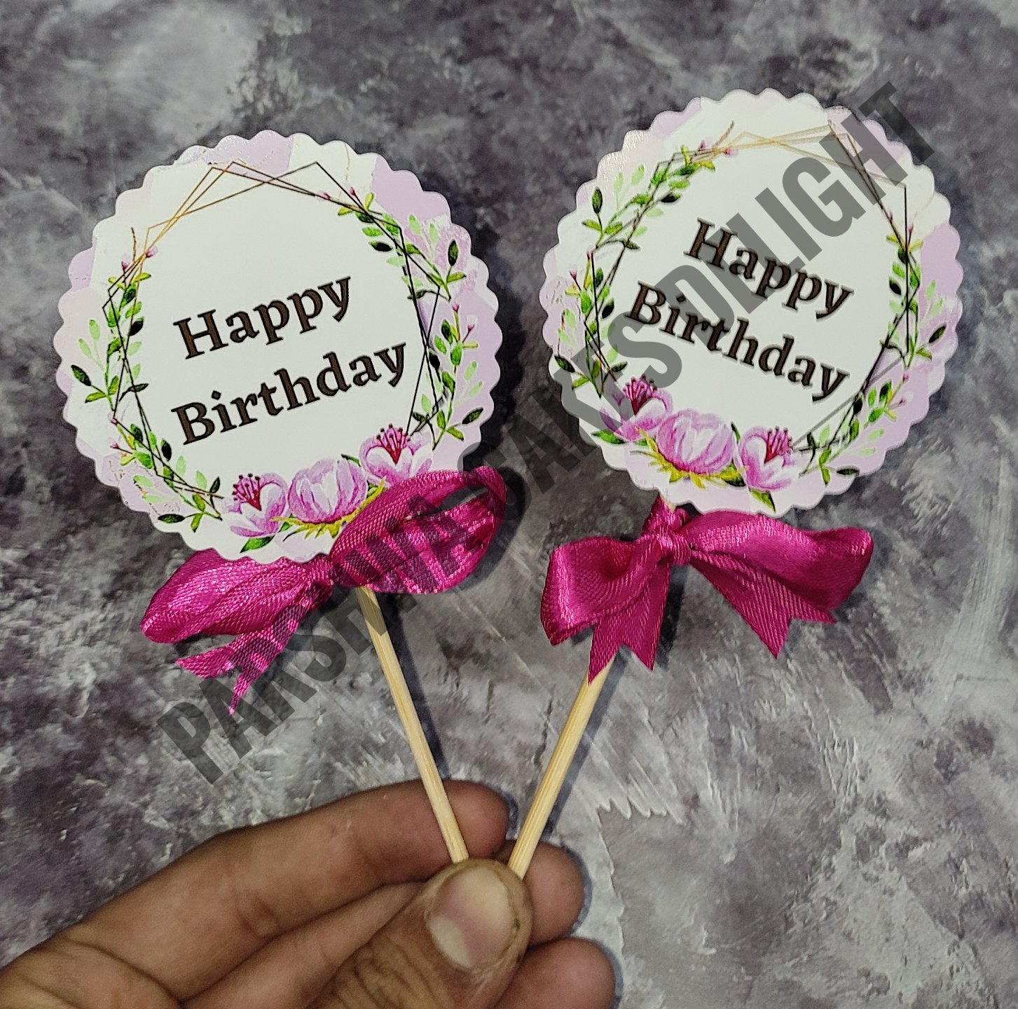 HBD TOPPER - GREEN & PINK FLORAL, 2 PCS PACK