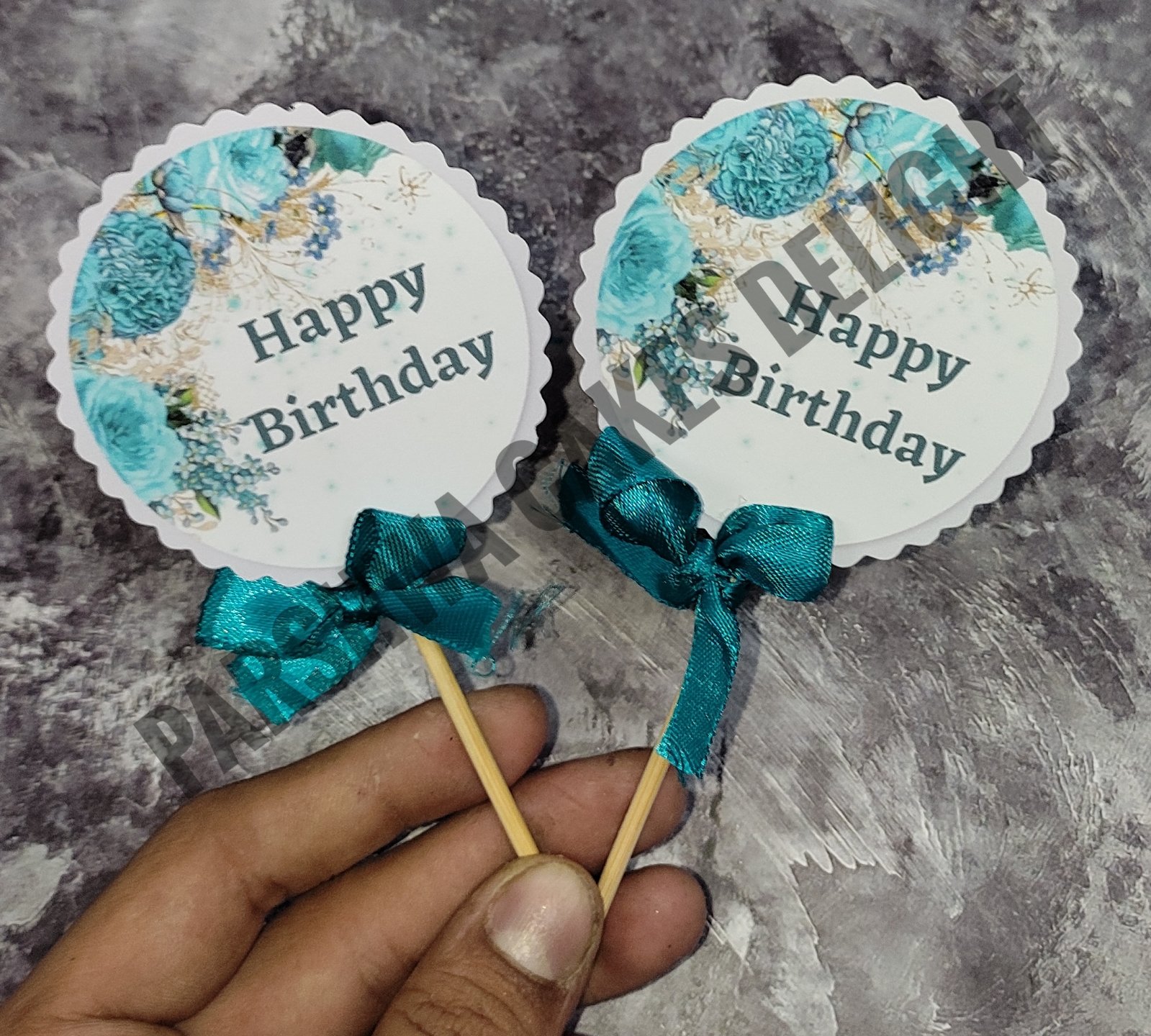 HBD TOPPER - SEA GREEN FLORAL, 2 PCS PACK