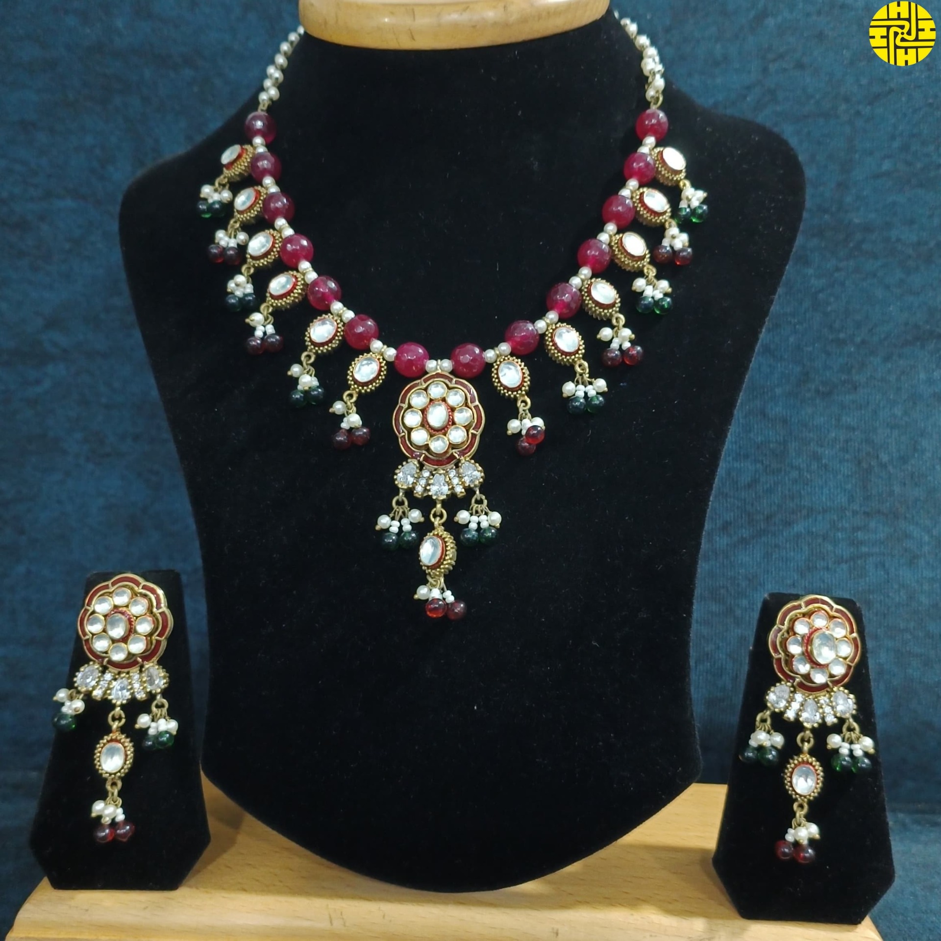 Designer Cz Kundan Antique Look Multi Color Necklace Set - TN-123mn