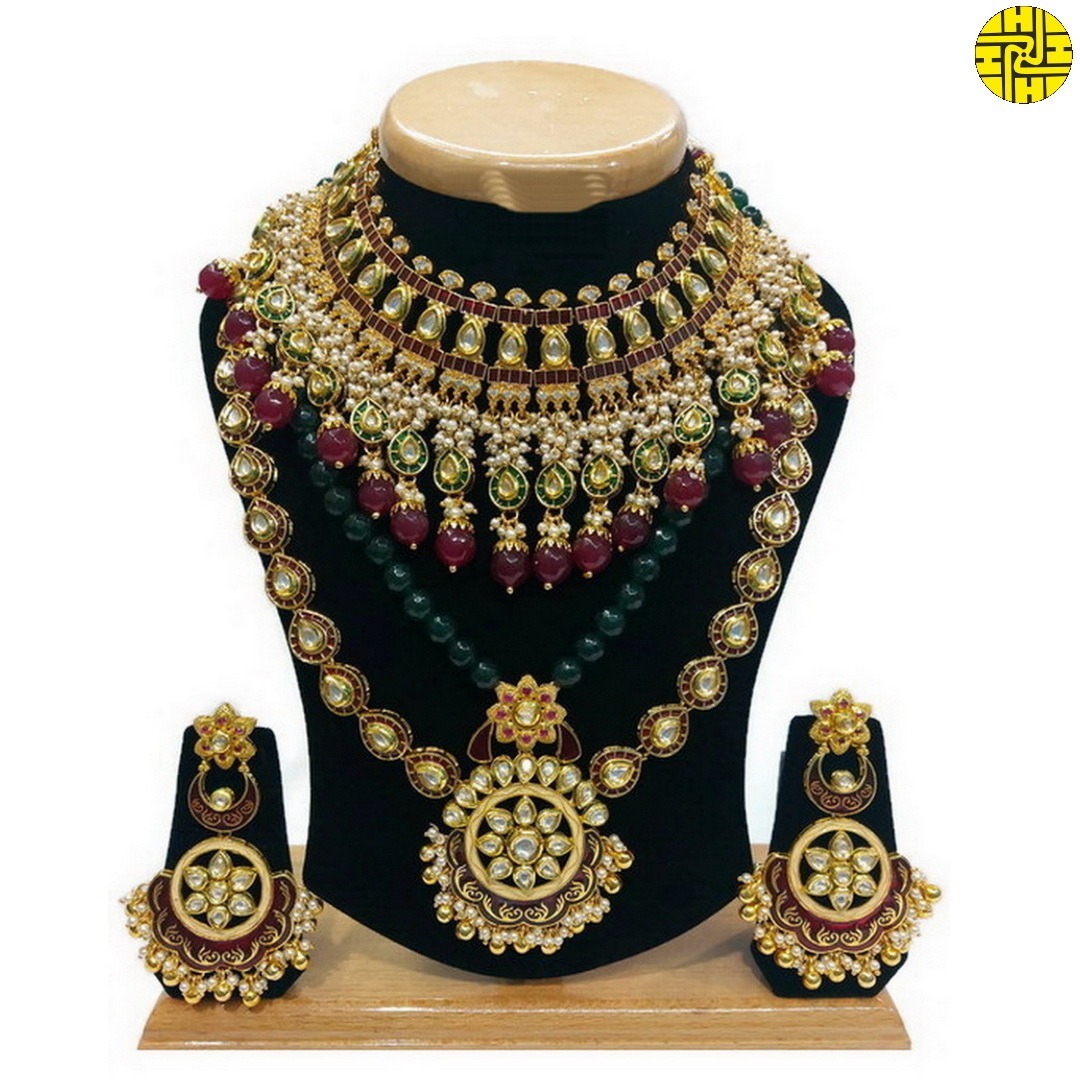 Bridal-inspired Multi Color Bridal Necklace Set - hjs-2205a
