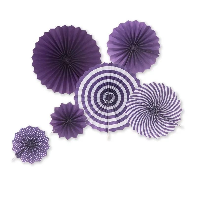 PAPER FAN PURPLE COLOUR 6 PCS SET
