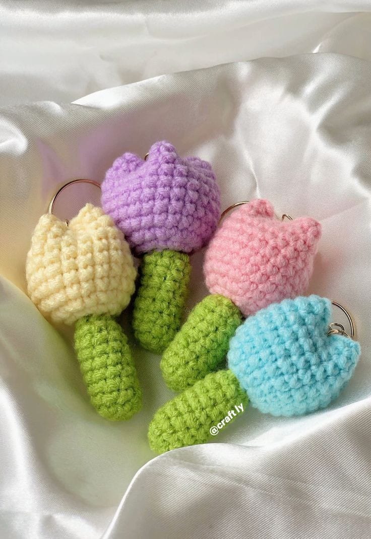 Crochet Tulip Keychain