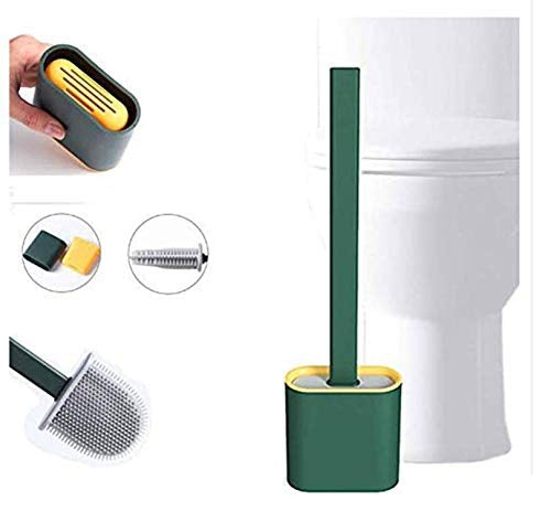 1420 SILICONE TOILET BRUSH WITH HOLDER STAND FOR BATHROOM CLEANING