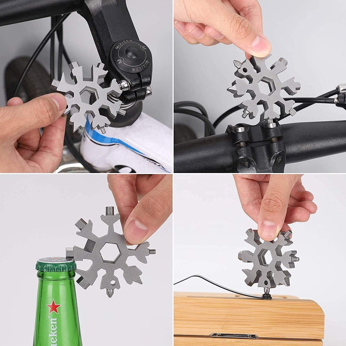 SNOWFLAKE MULTI-TOOL STAINLESS STEEL SNOWFLAKE BOTTLE OPENER