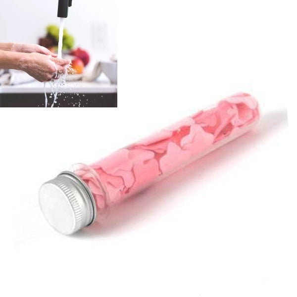 PORTABLE HAND WASHING BATH FLOWER SHAPE PAPER SOAP STRIPS IN TEST TUBE BOTTLE