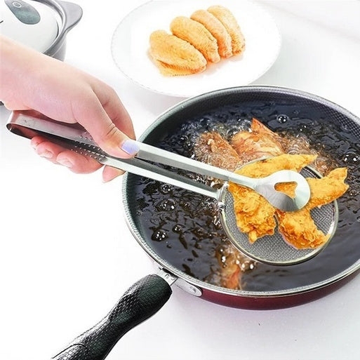 2412 2IN1 STAINLESS STEEL FILTER SPOON WITH CLIP FOOD KITCHEN OIL-FRYING MULTI-FUNCTIONAL