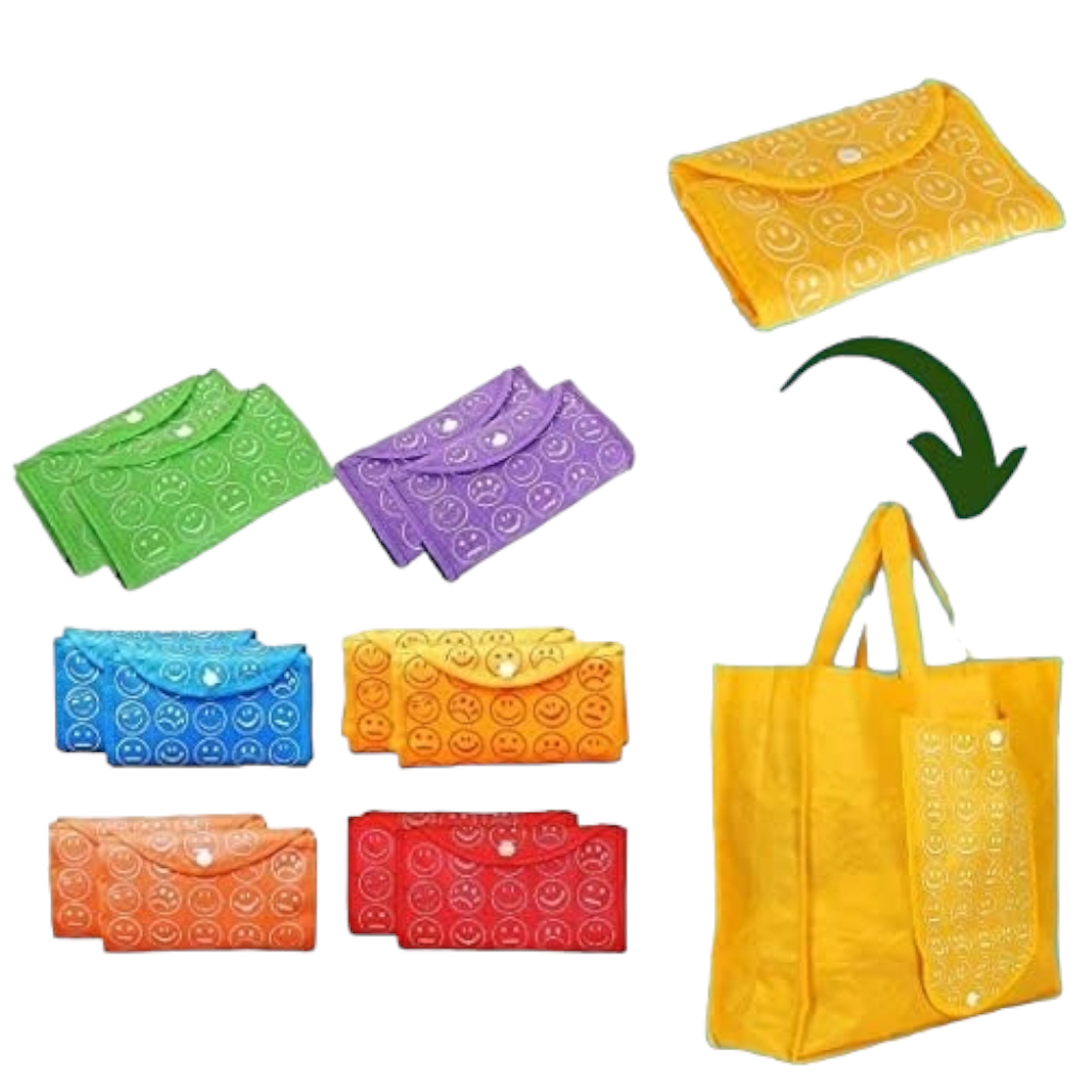 Folding Smiley Bags with Button and Good Material and Stitching