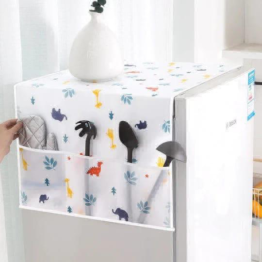 1 Pc Simple Pattern Refrigerator Dustproof Cover, Multifunctional Cover With Side Pockets