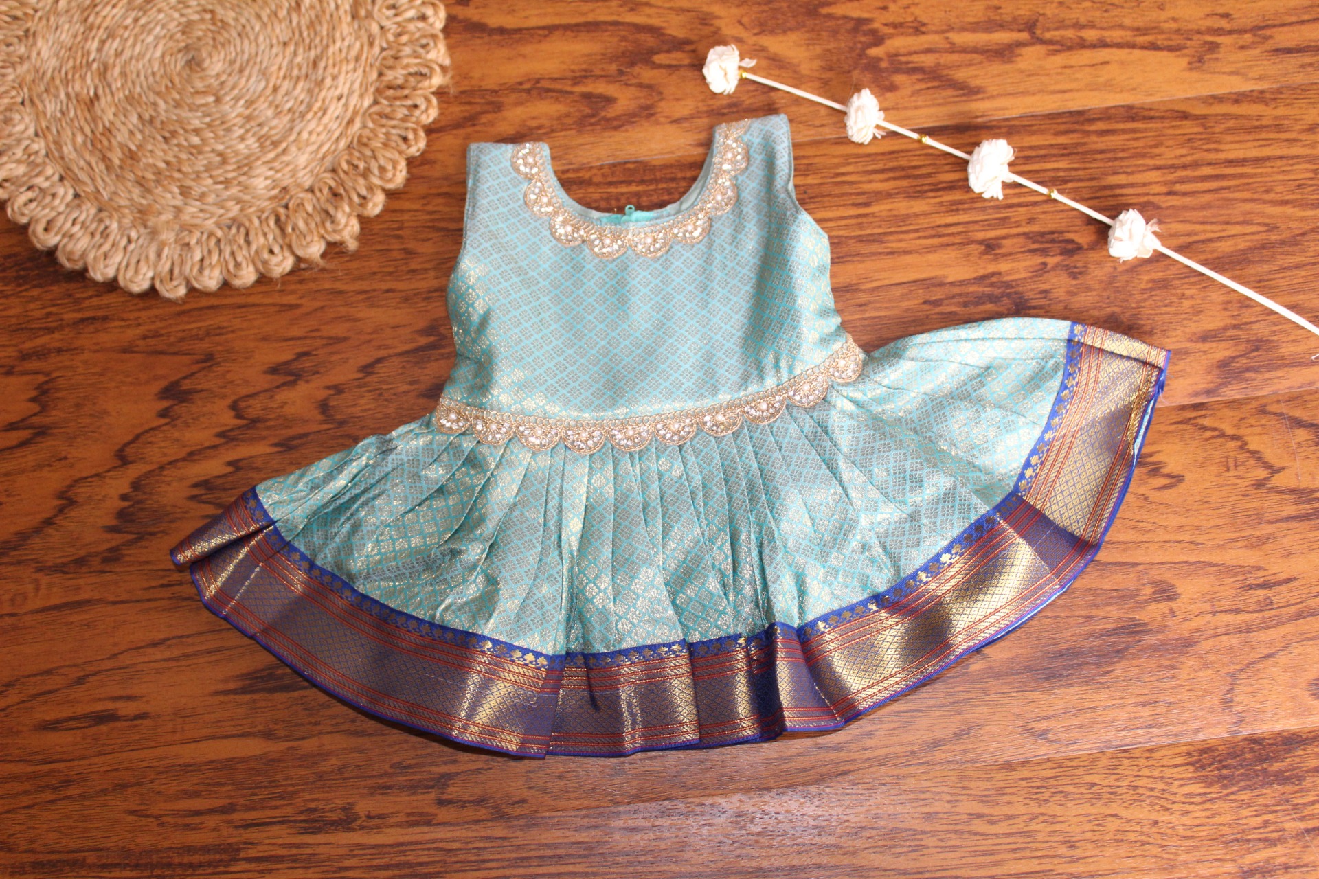 Elegant Traditional Baby Frock with Blue Border