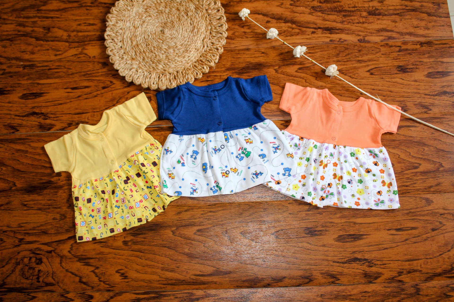 Baby Cotton Frock Set - Assorted Designs (Set of 3)