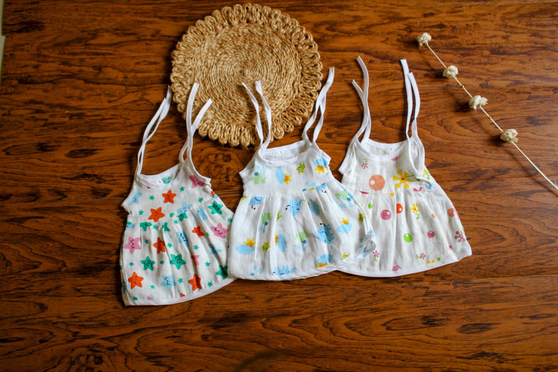 Baby Muslin Frock Set - Assorted Designs (Set of 3)