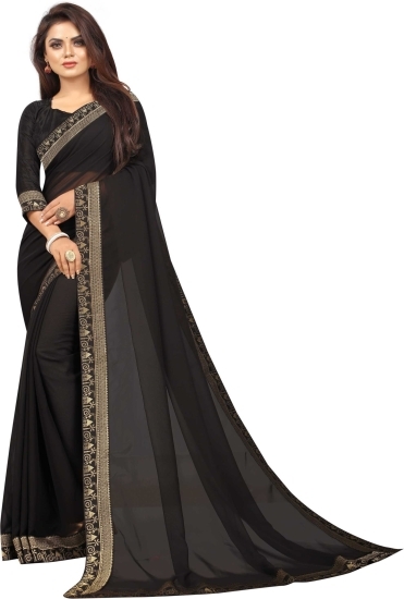 Satin Georgette Black Saree|SARV09637