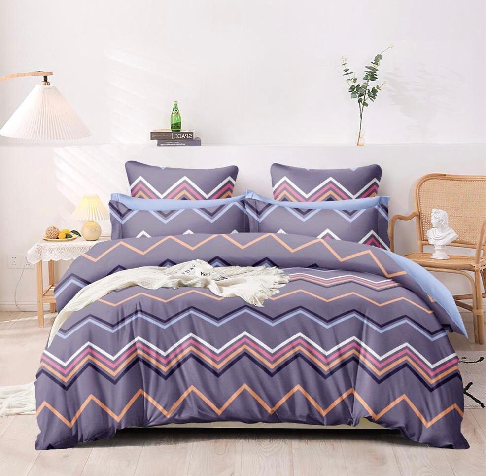 Zig Zag Purple Double Bedsheet With Two Pillow Covers (1+2) Set