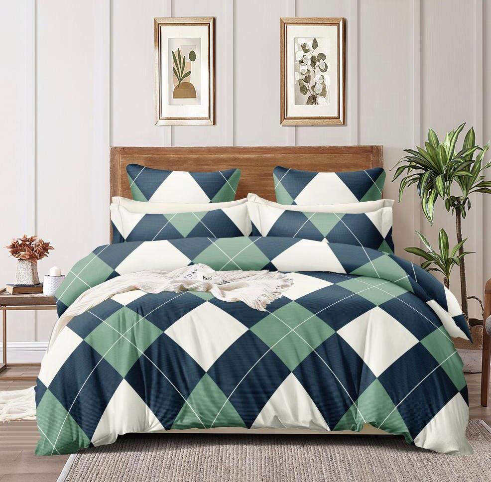 The green Diamond Double Bedsheet with Pillow Covers(1+2) set