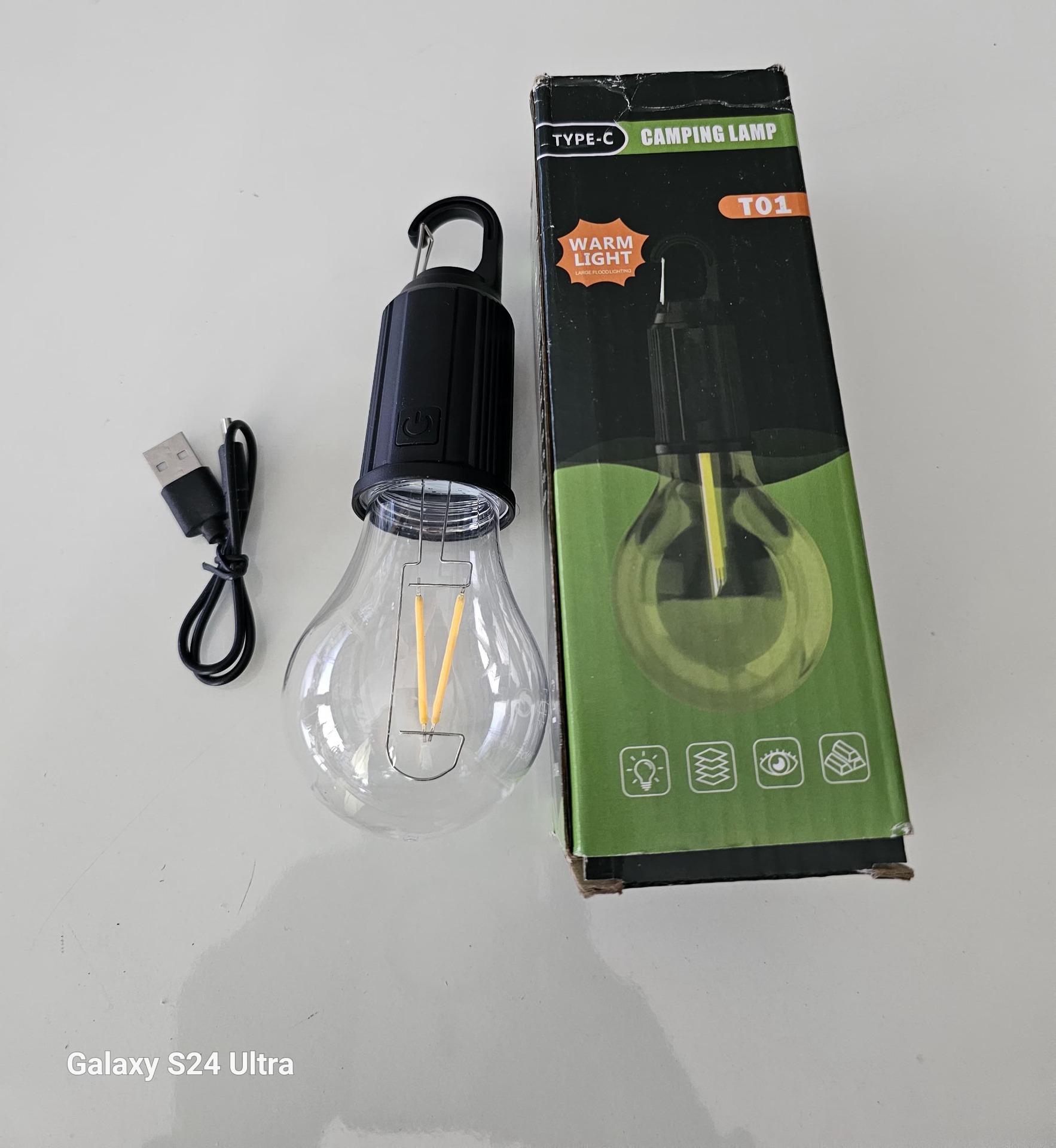 Emergency Rechargeable Camping Light, Hanging Tent Light Bulb with Hook, Dimmable LED Camping Lantern, 3 Lighting Modes Tent Lamp for Camping, Hiking, Backpacking,