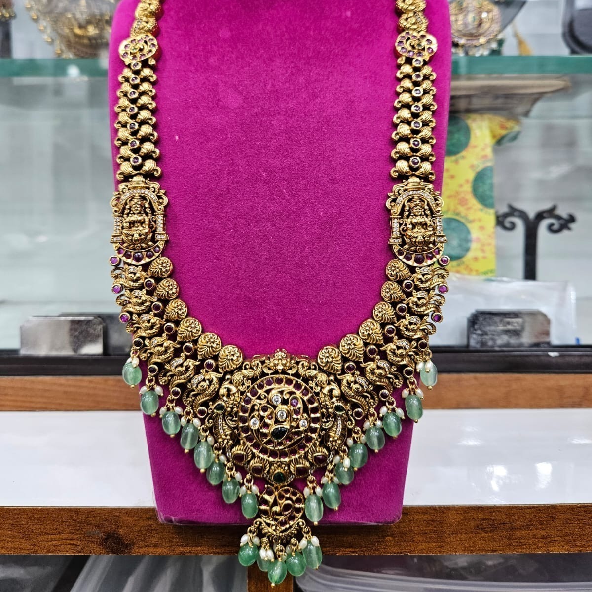 green beeds nakshi long haram