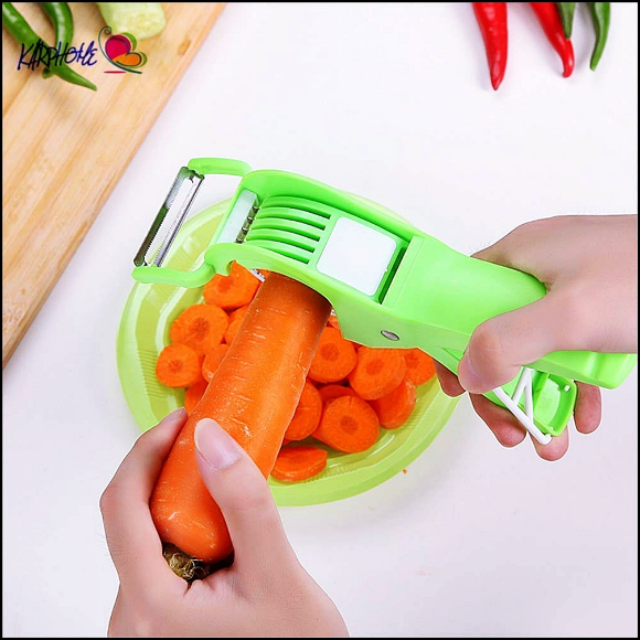 2 in 1 Stainless Steel 5 Blade Vegetable Cutter with Peeler, Chilly,Onion  Cutter With Lock System/Plastic Vegetable and Fruit Cutter ,Valentine Day