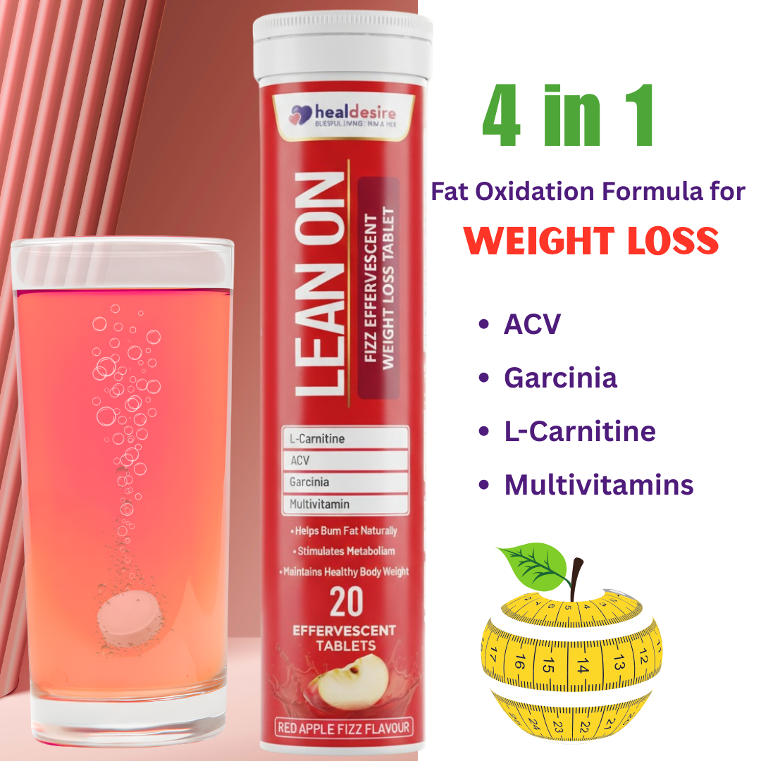 Lean On Weight Loss Effervescent Tablets Apple Flavour | L-Carnitine, ACV,  Garcinia | Metabolism & Fat Burner | 20 Tablets