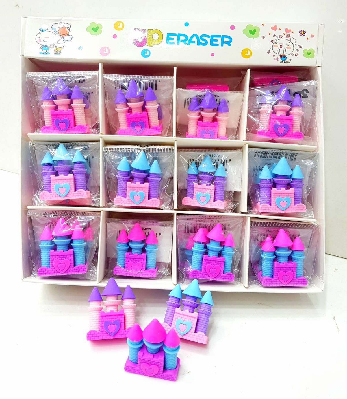 New castle eraser 3d mini erasers box of 48 erasers