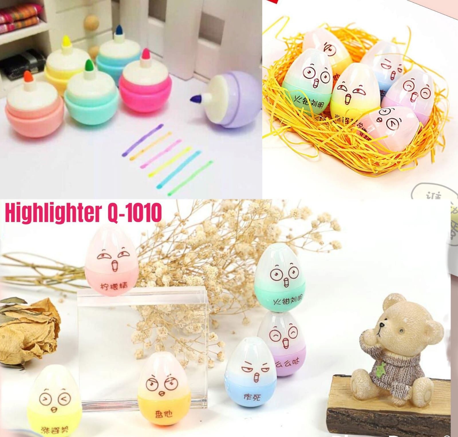 Homeoculture Cute egg shape highlighter pack of 6 in a pouch packing