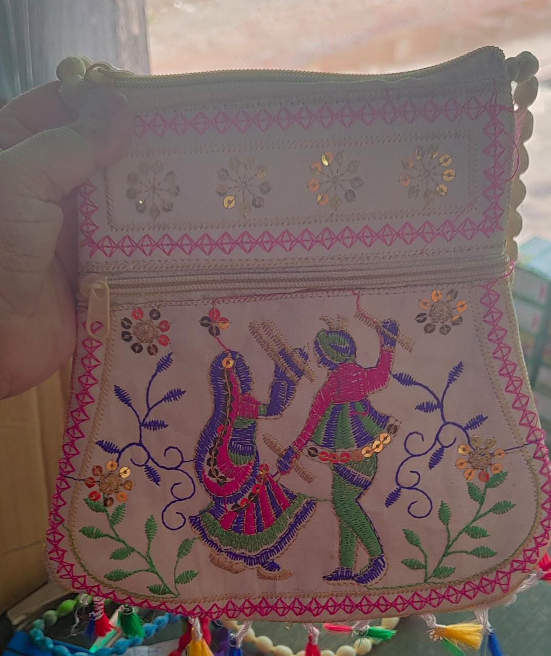 Beautiful jaipuri sling bag with 2 zips