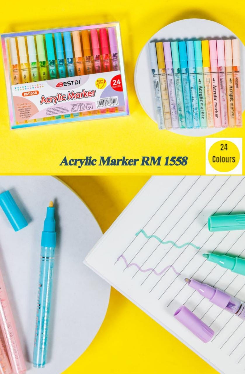 Homeoculture 24PCS Candy Color Acrylic Marker Pen Wholesale Stationery Office Supply