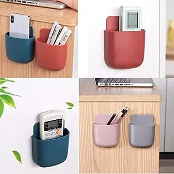 Multi Purpose Wall Mounted Storage Case for Remote Mobile Holder Charging Stand Drilling Free Stand (4 pcs) Color random only