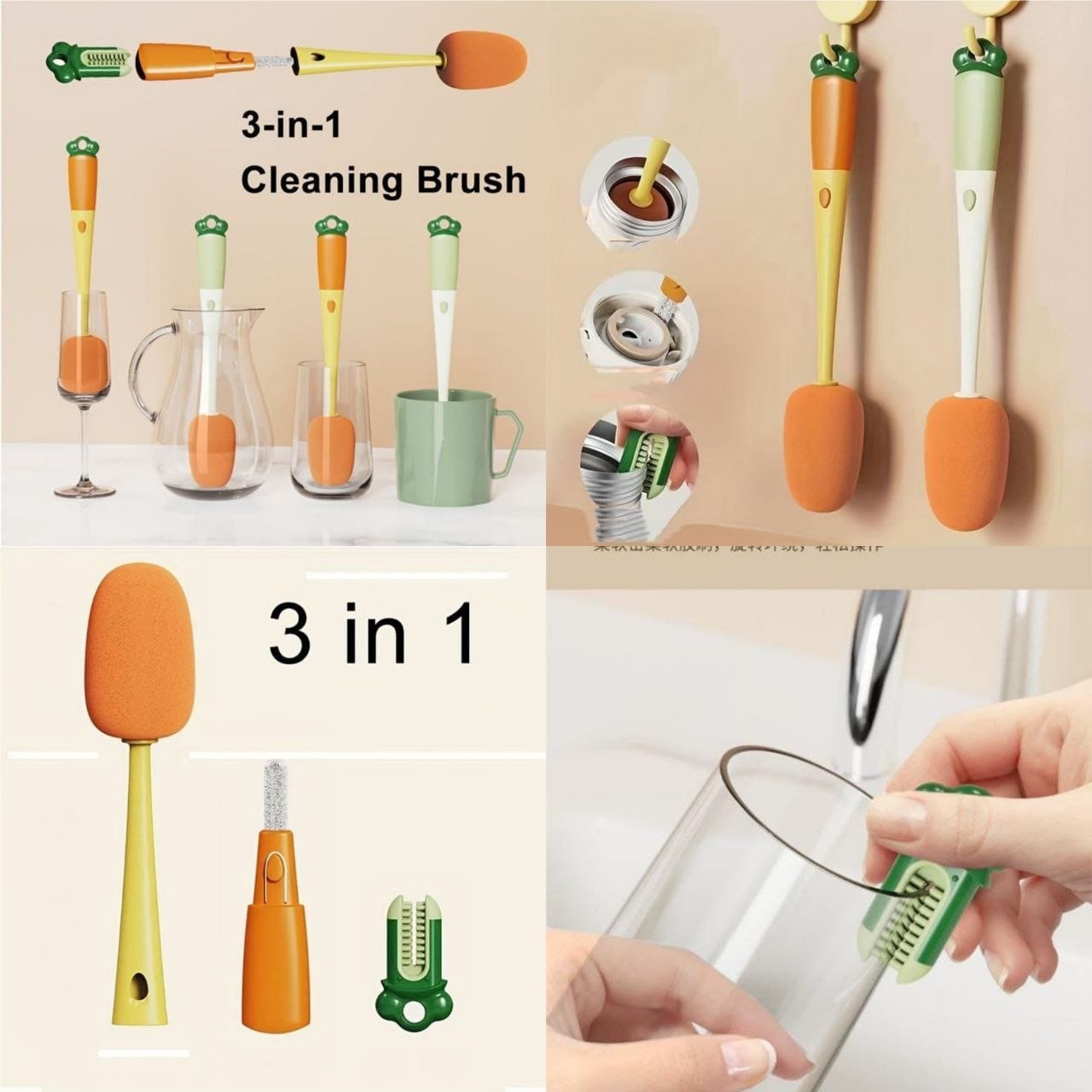 3 in 1 bottle cleaning brush