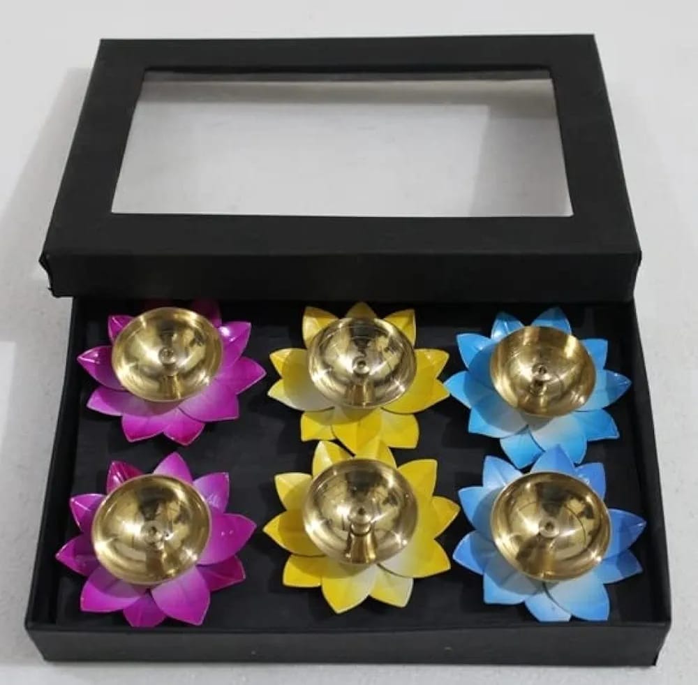 Colored metal diya box of 6 pcs