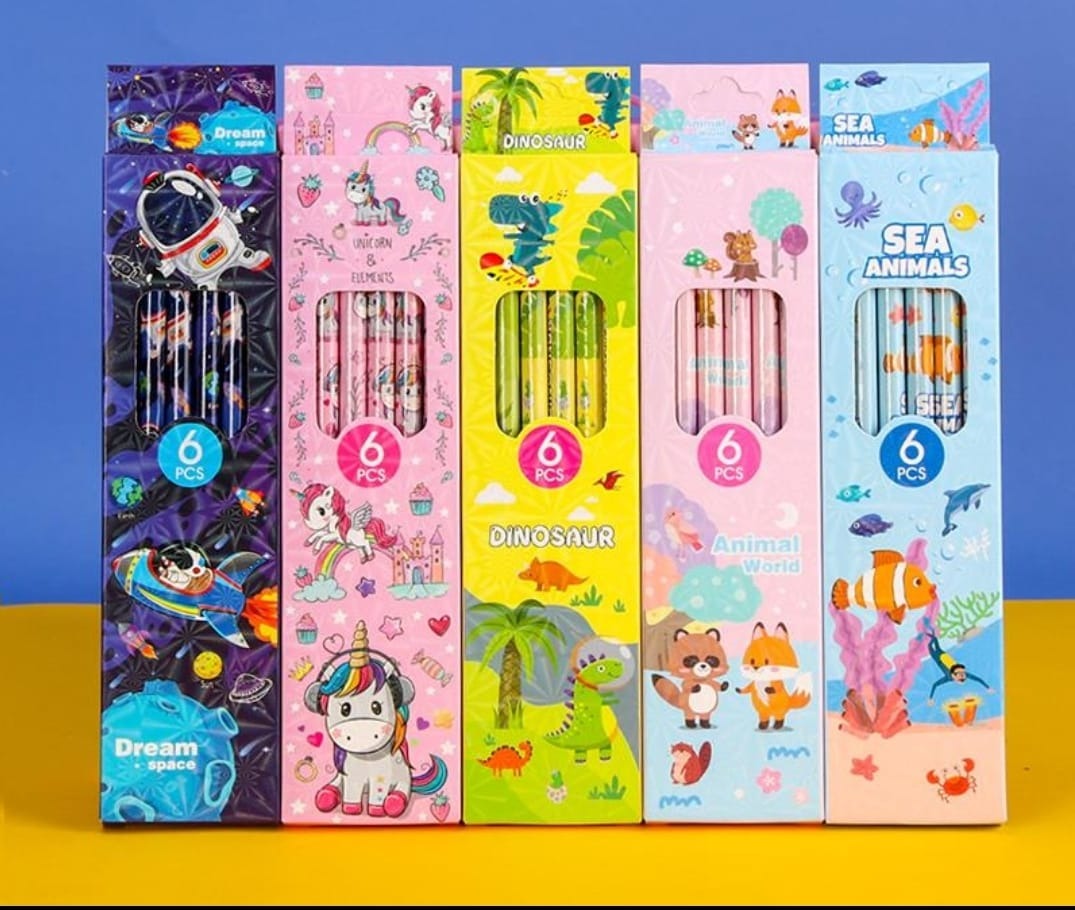 6 pencils in every box only last 2 themes available