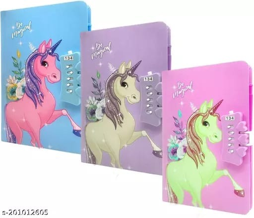 Homeoculture Unicorn A5 password lock diary with pen combo(led or water glitter)Color random only