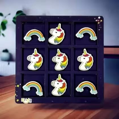 Homeoculture Wooden tic tac toe game in unicorn and space theme