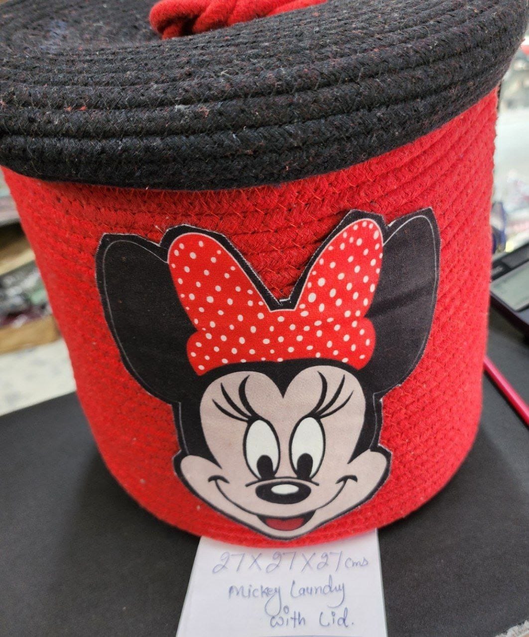 Premium quality Minnie laundry bag with lid Jute material