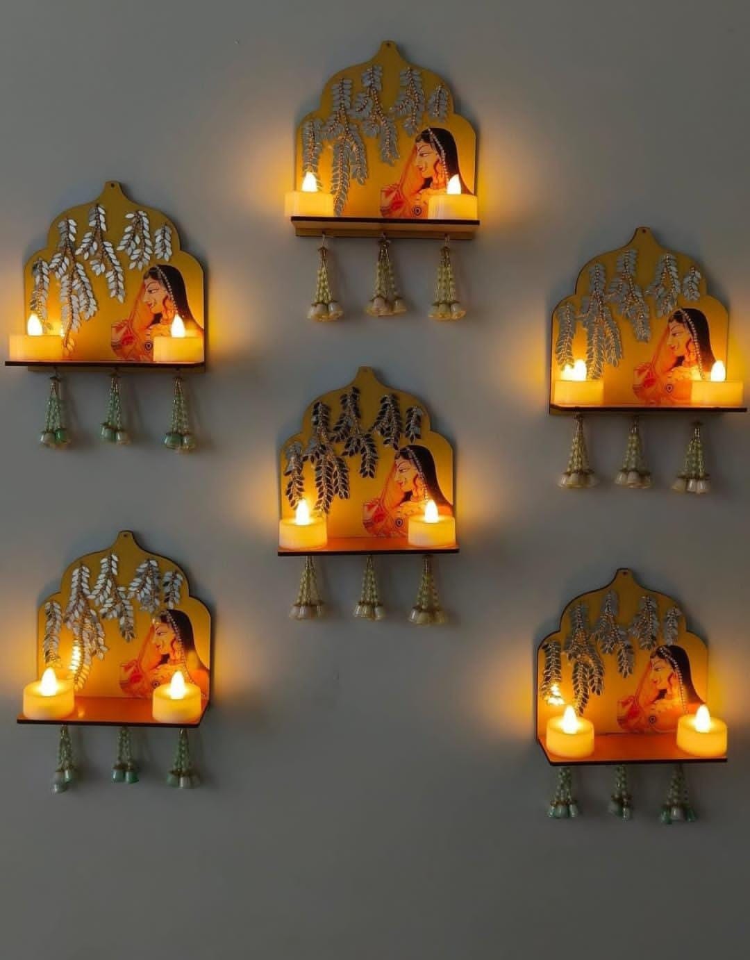 New diwali decor Buy set of 6.Color available red, yellow and green Led candles not included