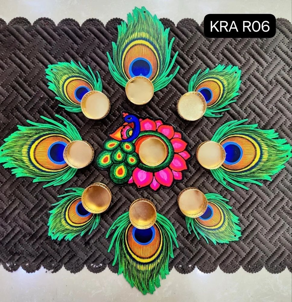 Morpankh Rangoli SetMDF base RangoliSet of 9 pcs t light holders