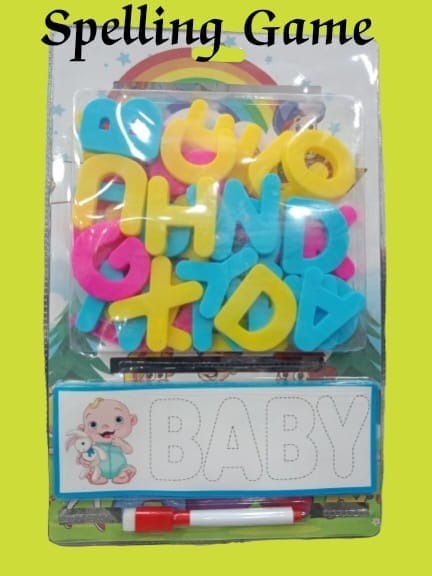 New spelling game for kids with cards, plastic alphabets and marker with duster