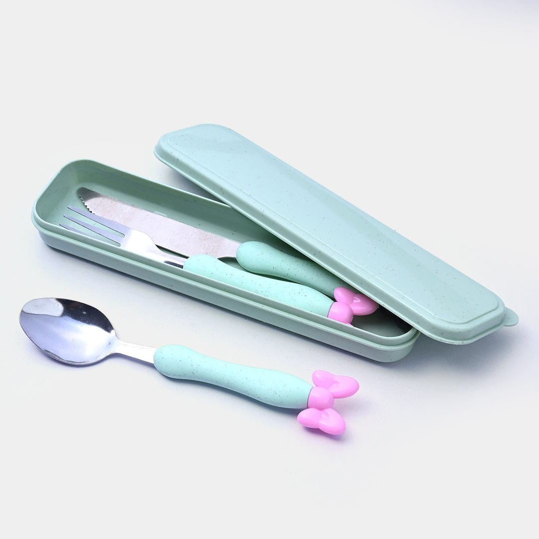 3 pc spoon fork knife set in a box., Color random only