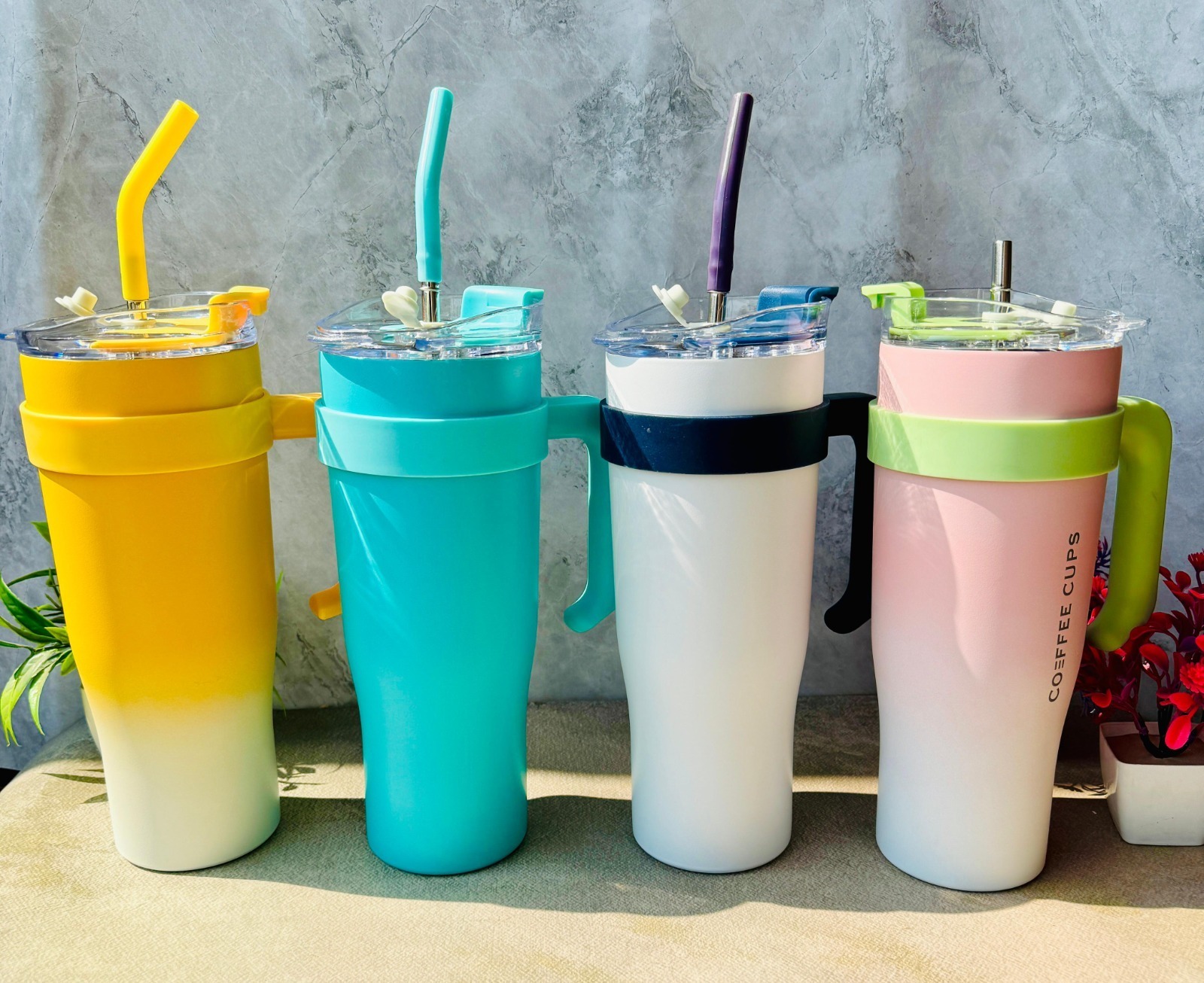 40oz Stainless Steel Insulated Water Bottle, Double Wall Vacuum, Tumbler with Handle, Straw, Lid