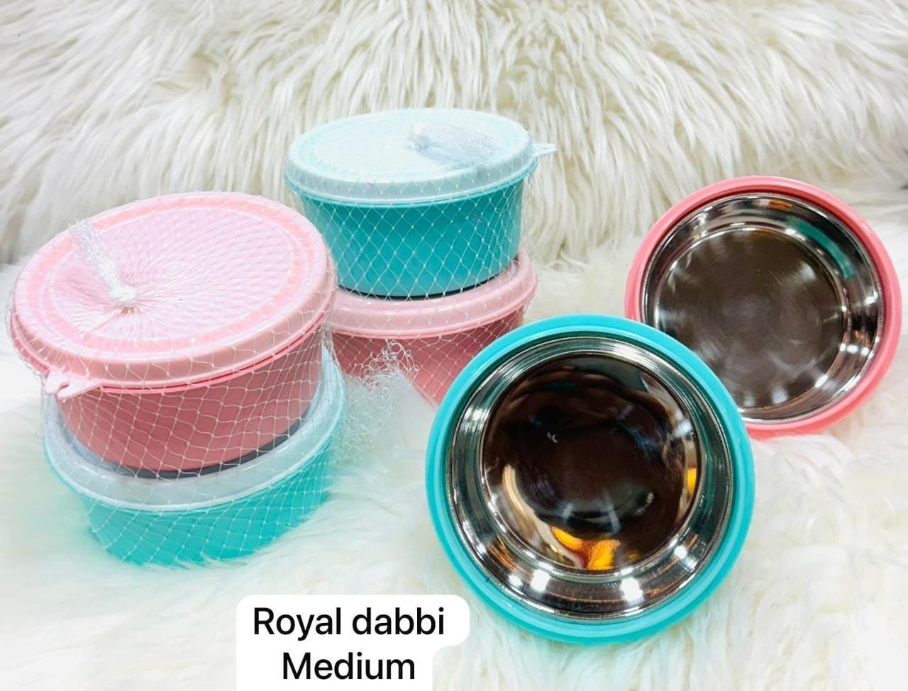 Steel dibbi set of 2 for kanjak. Buy 6 sets. Color random only  only pink colour available