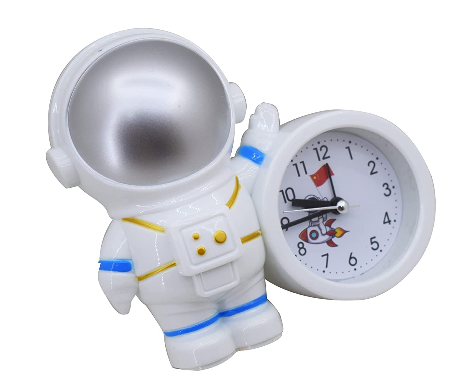 Homeoculture HomeoCulture Pack of 1 Space Theme Astronaut Robot Alarm Clock Space Twin Bell Rocket Astronaut Theme Study Table Clock Silent Bedside Alarm Clock for Kids Room Girls Boys Stationary Birthday Kanjak Return Gift(Random Colour) - 0.5