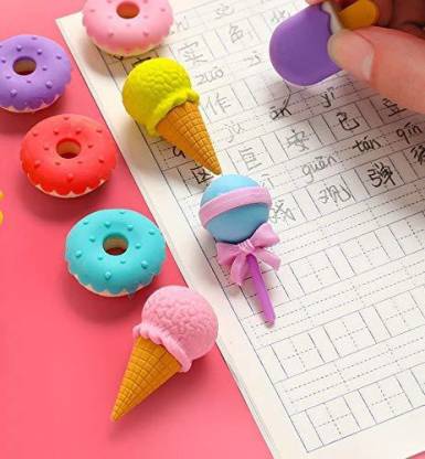 Homeoculture Ice Cream Cupcake Eraser - B'Day Return Gift Party Idea for Kids Birthday (04 Pack/16 PCS./More) COLOR MAY VARY Non-Toxic Eraser��(Multicolor) - 0.5