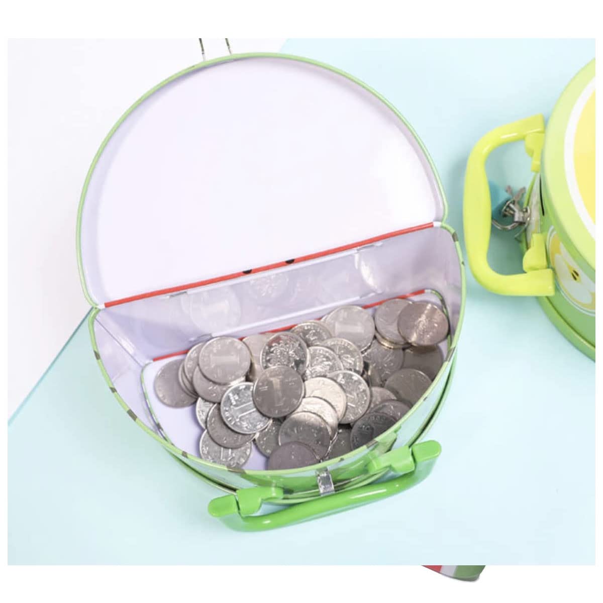 Homeoculture Watermelon Bank - Money Saving Tin Coin Bank with Lock and Key, Fruit Shaped Coin Box for Kids, Boys, Girls, Piggy Bank for Kids, Money Box for Kids,... - 0.5