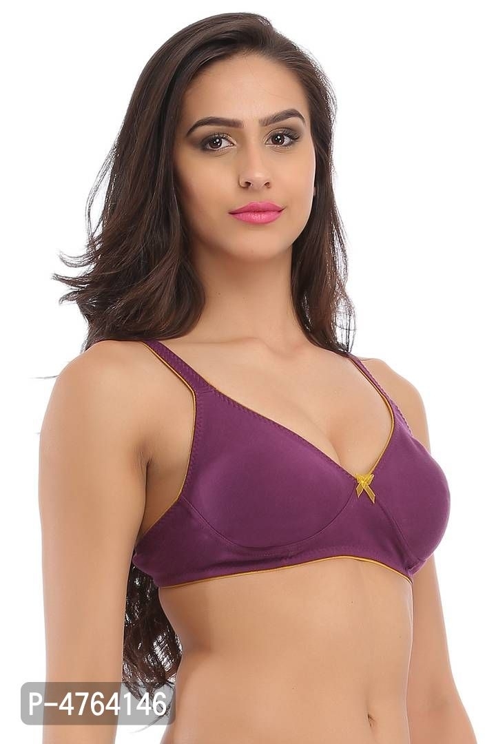 *Clovia Cotton Non-Wired Non-Padded Everyday Bra In Purple With Demi Cups - Purple, 32B