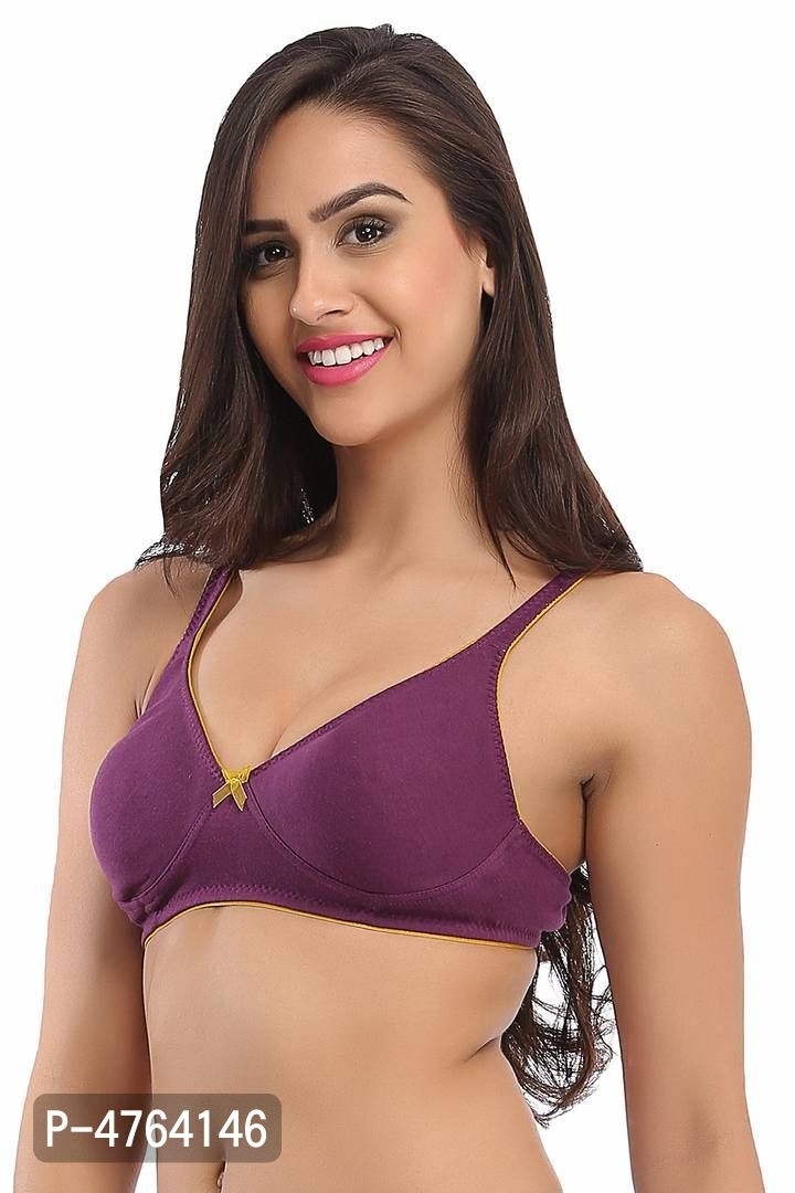 *Clovia Cotton Non-Wired Non-Padded Everyday Bra In Purple With Demi Cups - Purple, 32B